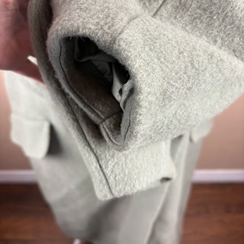 Zara Seafoam Green Wool Alpaca Winter Coat Long Oversized Women’s XS Italian